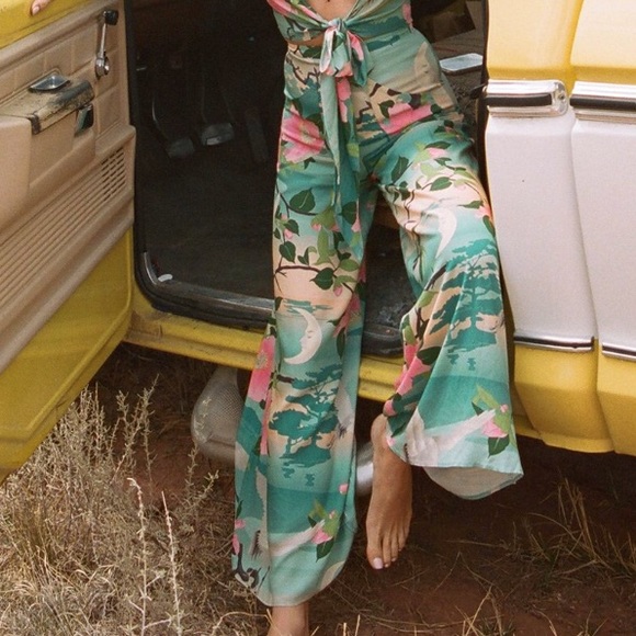 Flowy Wide Leg PANTS Nightingale Teal Floral - Picture 7 of 7